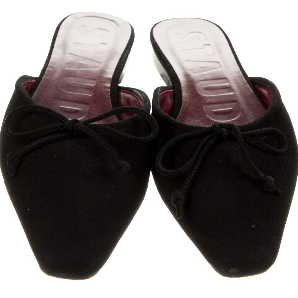 Staud Gina suede ballet flat mules with bow accents